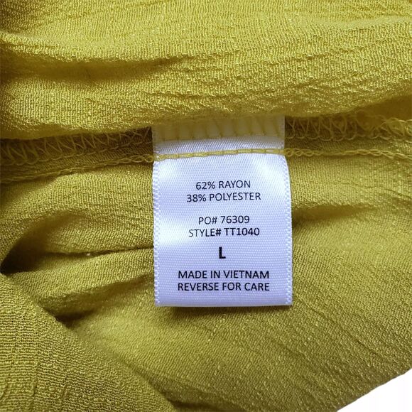 Timing Tie Front Crop Top Womens Large Yellow Rayon Blend Button Down Boho - Picture 9 of 9